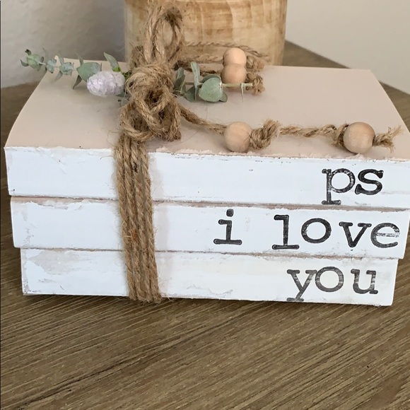 Hand Stamped Decorative Book Stack - Picture 2 of 4